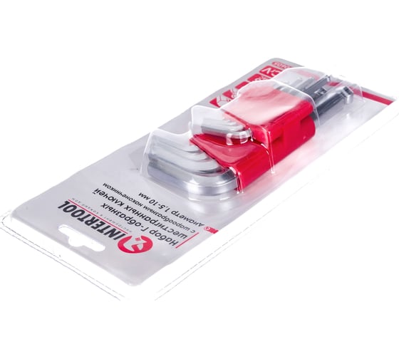 Набор Г-образных шестигранных ключей INTERTOOL 9 ед., 1.5-10 мм, Cr-V, 55 HRC Small HT-0605