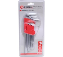 Набор Г-образных шестигранных удлиненных ключей INTERTOOL 9ед., 1.5-10мм, Cr-V, 55 HRC HT-0602