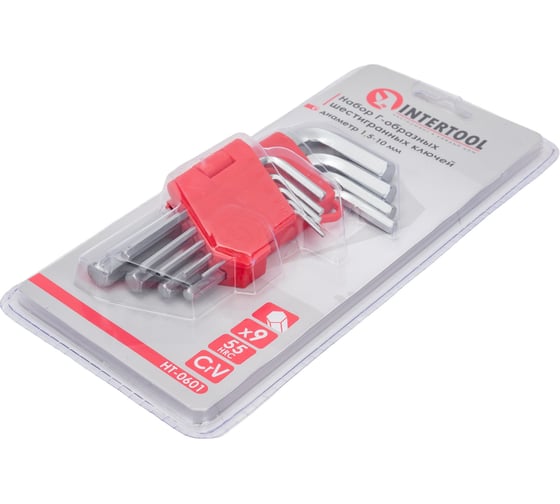Набор Г-образных шестигранных ключей INTERTOOL 9 шт., 1.5-10 мм, Cr-V HT-0601