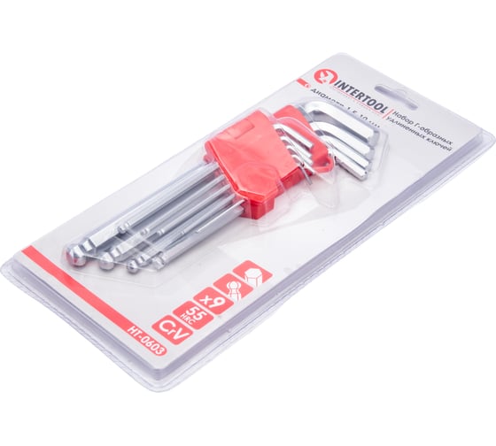 Набор Г-образных шестигранных ключей INTERTOOL 9ед.,1.5-10мм, Cr-V, 55 HRC Big HT-0603