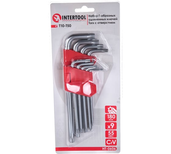 Набор Г-образных ключей INTERTOOL TORX с отверстием 9 шт, Т10-Т50, Cr-V, Big HT-0606