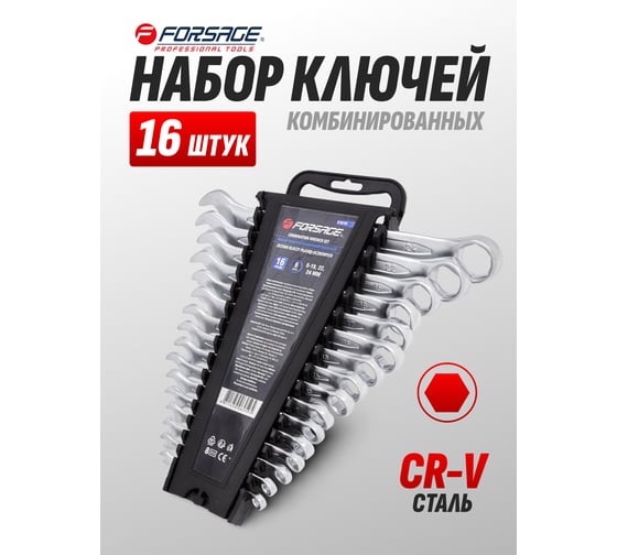 Набор комбинированных ключей Forsage 6гр.,16пр. , в пластиковом держателе 28619 F-5161H