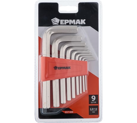 Набор ключей - шестигранников ЕРМАК 2,0-12мм, 9шт. (009) 657-009