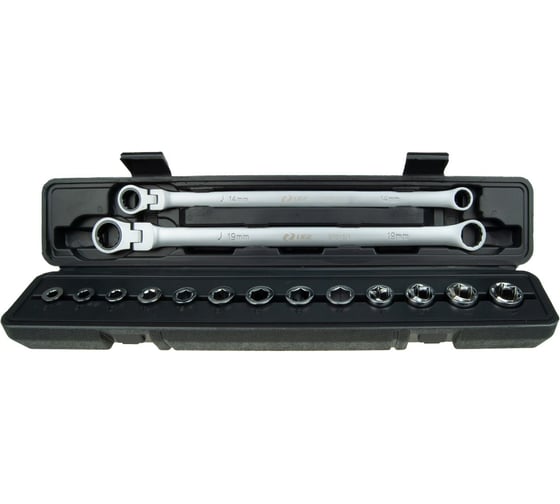 Набор ключей накидных трещоточных LIGE экстра длинных с шарниром, 15пр.(14, 19мм; головки 8,9,10,11 253525 1