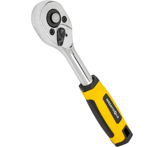 Трещотка реверсивная MEGATOOLS с двухкомпонентной резиновой рукояткой 1/4'' (длина 150мм, 24зуб, хромиров. покрытие с доп. термообработкой) MT-80229(63401) 1