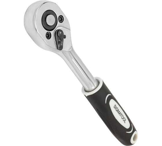 Трещотка реверсивная с двухкомпонентной резиновой рукояткой SIGMATOOL 1/4'' длина 150мм, 24зуб, хромиров. покрытие Sigmatool-80224(63408) 1
