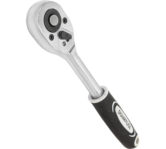 Трещотка реверсивная с двухкомпонентной резиновой рукояткой SIGMATOOL 3/8'' длина 205мм, 24зуб, оцинков. покрытие Sigmatool-80232(63410) 1