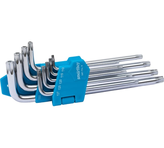 Набор ключей TORX c отверстием Smartbuy 9 шт, длинные TORX: 10, 15, 20, 25, 27, 30, 40, 50 SBT-TSL-9