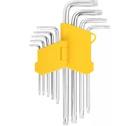 Ключи звездочки FIT CrV сталь, 9 шт., Т10-Т50, с отверстием, длинные, в пластиковом держателе 64026