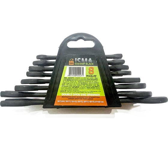 Набор ключей рожковых ISMA 8 предметов ISMA-5084MP Black(66626)