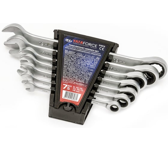 Набор ключей комбинированных трещоточных YATAFORCE 7 предметов (8,10,12,13,14,17,19мм) YF-51072(59614)