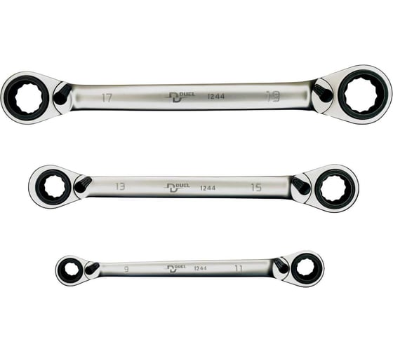 Набор накидных трещоточных ключей 4 в 1 в чехле DUEL 3 предмета, 12449203