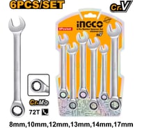 Набор комбинированных ключей с трещоткой INGCO 6 шт. 8-17 мм INDUSTRIAL HKSPAR1062