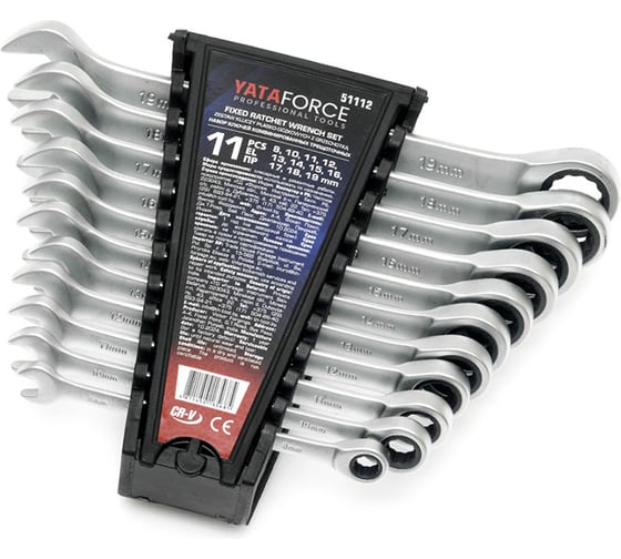Набор ключей комбинированных трещоточных YATAFORCE 11 предметов YF-51112(66252)