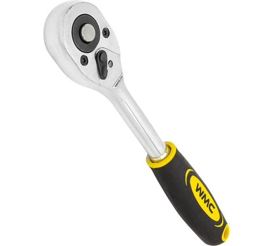 Трещотка реверсивная WMC TOOLS с двухкомпонентной резиновой рукояткой 3/8'' (длина 205мм, 24зуб, хромиров. покрытие) WMC-80233(63419)