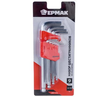 Набор шестигранников ЕРМАК HEX+BallpointHex, 9 шт (1.5-10мм), блистер, JF 2160A 657-172