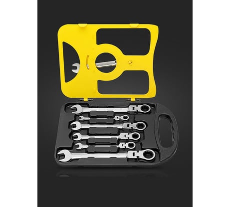 Набор трещоточных ключей GOODKING TK-1107 с шарниром, в кейсе 7 предметов