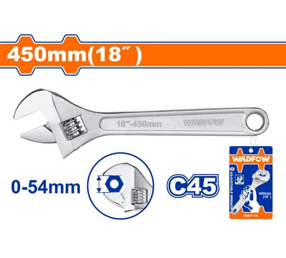 Ключ разводной WADFOW 450 мм, 0-54 мм 12 WAW1118