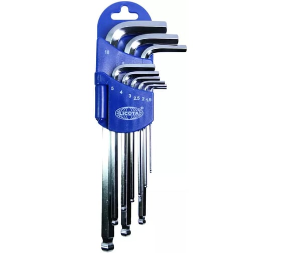 Набор шестигранников угловых длинных c шаром Licota 9 предметов, 1.5-10 мм 2BP20091DPM