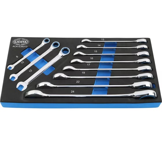 Набор ключей комбинированных трещоточных Licota 11 предметов, 8 - 24 мм, в ложементе EVA ACK-E38313