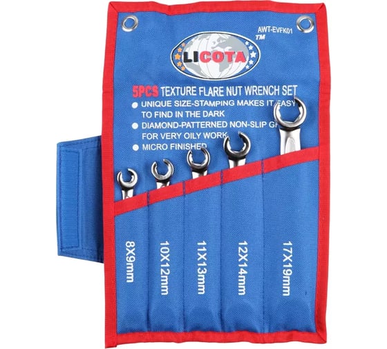 Набор ключей разрезных текстурных Licota 8-19 мм, 5 предметов AWT-EVFK01