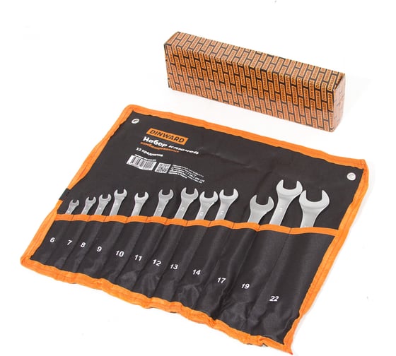 Набор ключей комбинированных DINWARD 12 шт (6-22мм) CrV, эллиптическая форма в сумке 746357v
