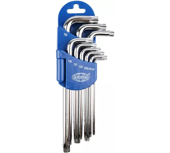 Набор торксов Licota угловых длинных с отверстием 9пр. T10-T50 2TF20091DPM
