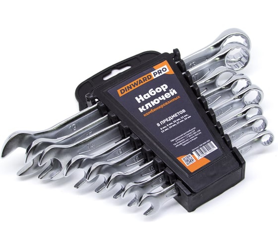 Набор ключей комбинированных DINWARD 8 шт (8-19мм) CrV на стойке 746365v