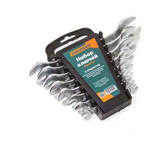 Набор ключей рожковых DINWARD 8 шт (6-22мм) CrV эллипт.форма на стойке 746368v