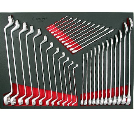 Набор комбинированных и накидных изогнутых ключей AmPro 35пр, в мягком ложементе T40174