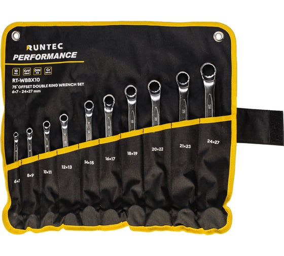 Набор ключей накидных Runtec 75 RUNTEC CrV 6x7-24x27 мм в сумке, 10 предметов RT-WBBX10