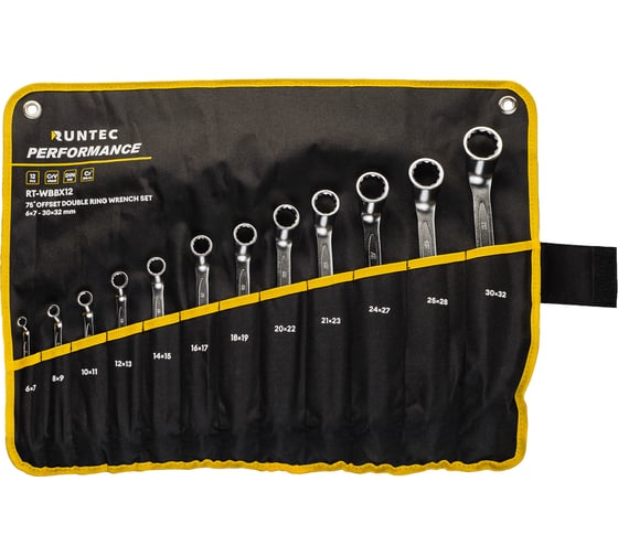 Набор ключей накидных Runtec 75 RUNTEC CrV 6x7-30x32 мм в сумке, 12 предметов RT-WBBX12