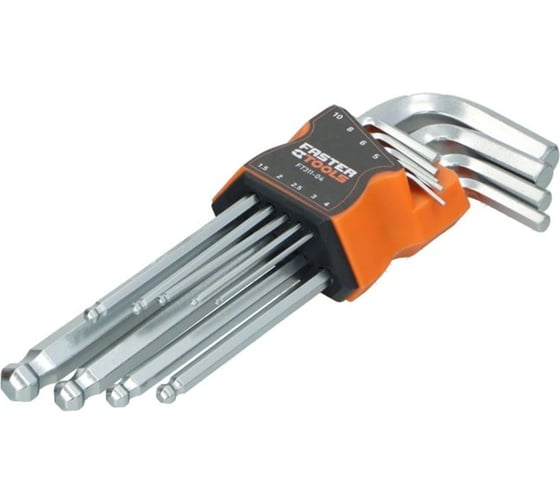 Ключи шестигранные длинные FASTER TOOLS с шаровидной головкой (9 штук) 1,5 - 10 мм FT311-04