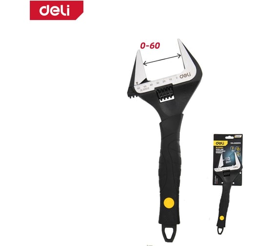 Ключ разводной DELI 300мм с тонкими губками и увеличенным зевом до 60мм DL120512 225458