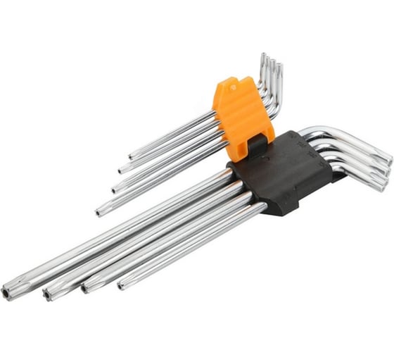 Набор ключей TOLSEN Industrial Torx/Torx с отверстием, T10-T50, CrV, двухкомп. рук, 8 пр, метал. подставка 20063
