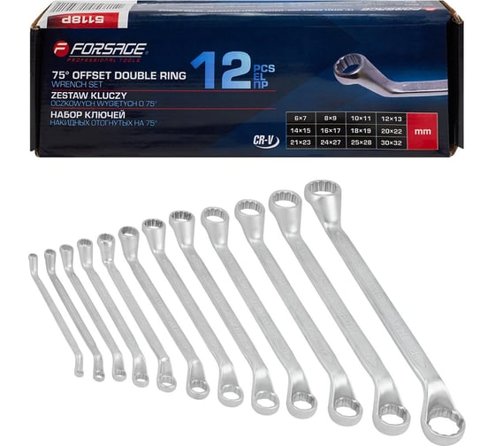 Набор ключей накидных отогнутых Forsage на 75грд. 12пр., на полотне F-5118P(51036) 1