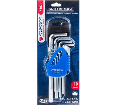 Набор 6-гранных Г-образных ключей Forsage длинных 10  предметовв пластиковом держателе F-5102L(6585)