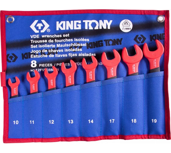 Набор рожковых диэлектрических ключей KING TONY 10-19 мм, чехол из теторона, 8 предметов 12FVE08MRN 1