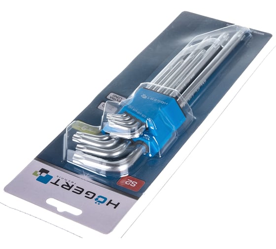 Набор Г-образных экстра длинных ключей HOEGERT TECHNIK TORX S2, 9 шт. HT1W831