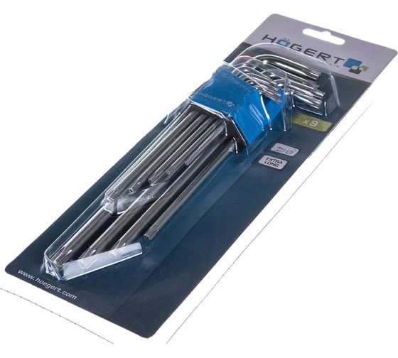 Набор Г-образных экстра длинных ключей HOEGERT TECHNIK TORX S2, 9 шт. HT1W831