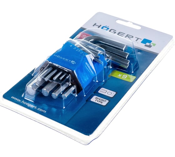 Набор шестигранных Г-образных ключей HOEGERT TECHNIK 1,5-10 мм, S2, 9 шт. HT1W820