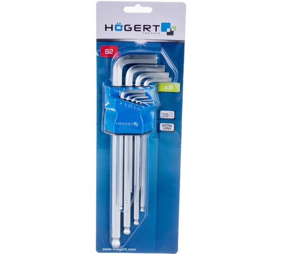 Набор шестигранных Г-образных ключей HOEGERT TECHNIK экстрадлинные HT1W826
