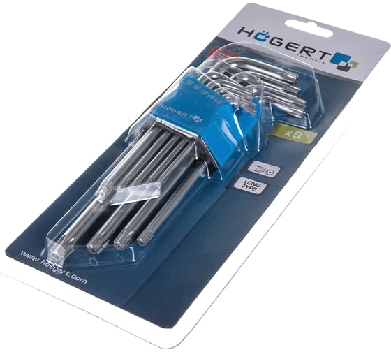 Набор Г-образных ключей HOEGERT TECHNIK длинные, TORX S2, 9 шт HT1W830