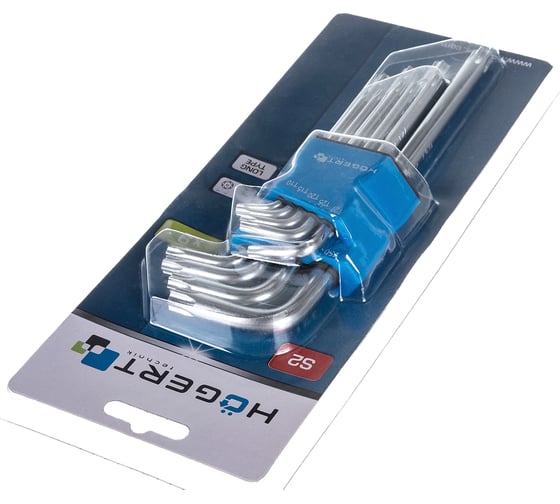 Набор Г-образных ключей HOEGERT TECHNIK длинные, TORX S2, 9 шт HT1W830