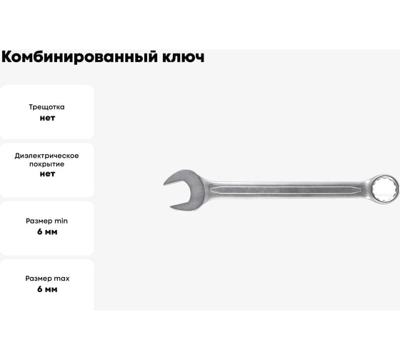 Комбинированный ключ FIT усиленный "Гранд", CrV, холодный штамп 6 мм 63276