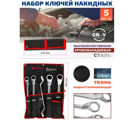 Набор накидных ключей Forsage 5пр, 32x36, 36x41, 41x46, 46x50, 50x55мм, на полотне F-5059P 51188 F-5059P(51188)