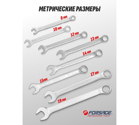 Набор комбинированных ключей Forsage 8пр, 8,10,12-15,17,19мм, в пластиковом держателе F-5086MP 51190 F-5086MP(51190)
