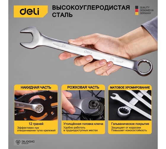 Набор комбинированных гаечных ключей DELI 6-24мм/12шт DL130012A Сталь 40Cr, чехол из ткани oxford 98321