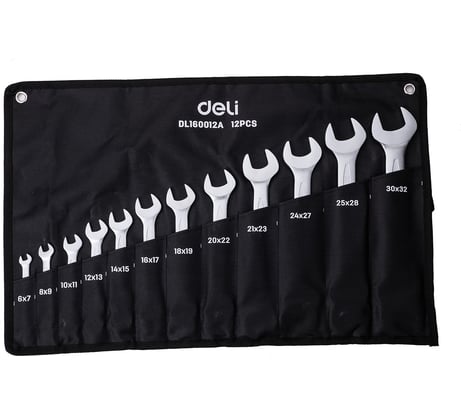 Набор двусторонних гаечных ключей DELI 10-32мм /12 шт DL160012A (Сталь 40Cr, чехол из ткани oxford) 98323