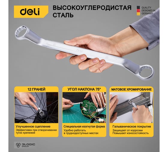 Набор накидных изогнутых гаечных ключей DELI 6-22мм 8 шт. высокоуглеродистая сталь, пластиковый кейс DL150008A 98320